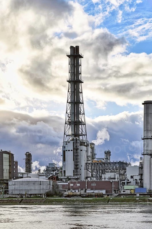 Ludwigshafen, Germany, January 2022: Tower at fabric of BASF SE, a German multinational chemical company and largest chemical producer in the world, Europe