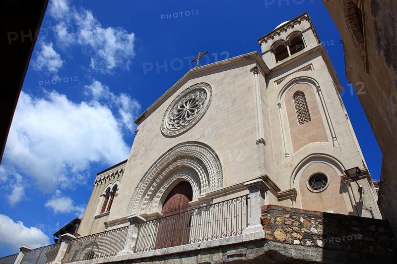 Place Castelmola near Taormina, façade of the church Chiesa San Nicolo di Bari, Duomo, Sicily, Italy, Europe