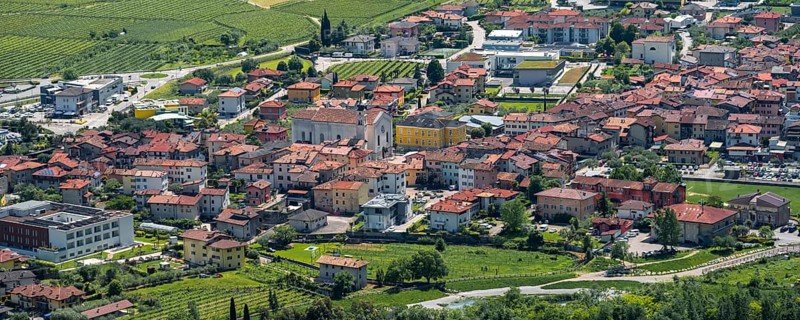 Town view, view of the Sarca Valley with the village of Dro, Garda Mountains, Arco, Trentino-Alto Adige, Italy, Europe