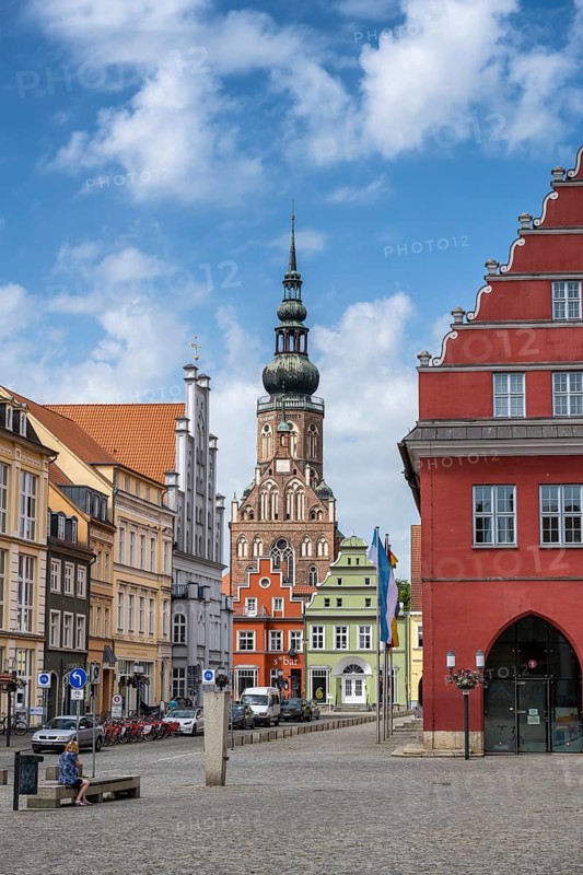 The old town of Greifswald with St. Nikolai's Cathedral, Mecklenburg-Western Pomerania, Germany, Europe