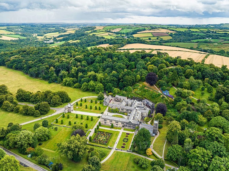 Lanhydrock House and Garden from a drone, Bodmin, Cornwall, England, UK