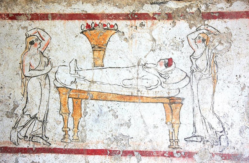 Tomb painting from a chamber tomb from ca 480 B. C. Lucanian period, in the Museum of Paestum, Campania, Italy, Europe