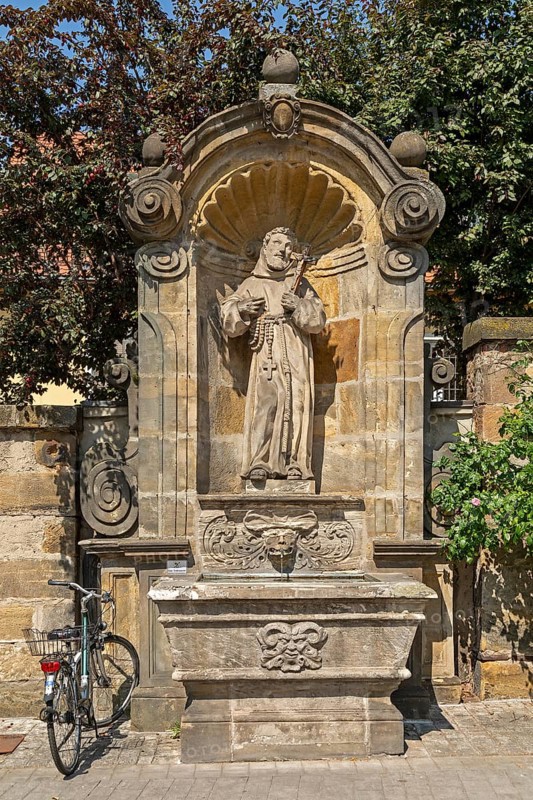St Francis Fountain, St Elisabeth in the Sand, Bamberg, Upper Franconia, Bavaria, Germany, Europe