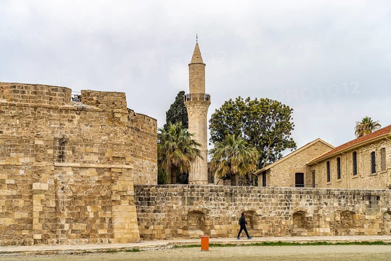 Larnaka Castle and the Minaret of the Djami Kebir Mosque in Larnaka, Cyprus, Europe