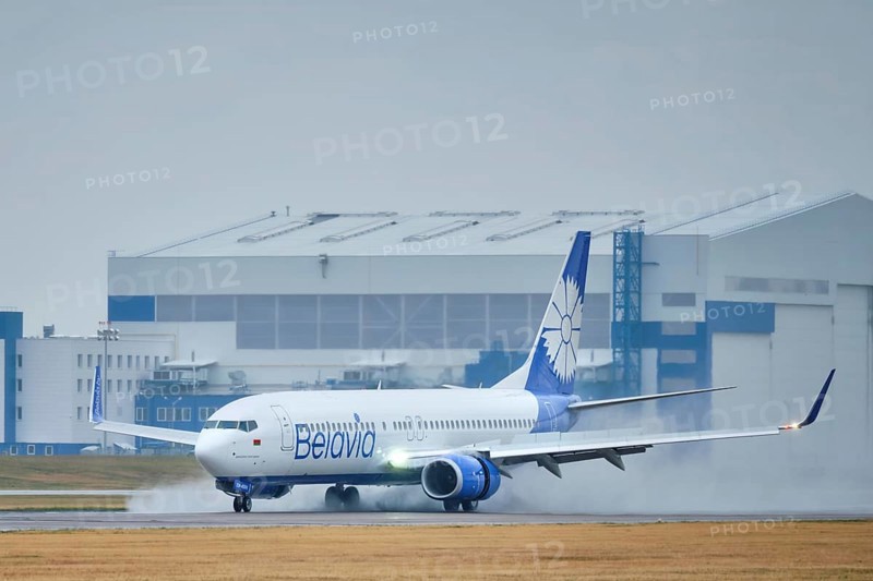 MINSK, BELARUS, JUNE 15, 2018: Belavia belarusian airlines flight Boeing 737-800 plane landing on runway in National Airport Minsk