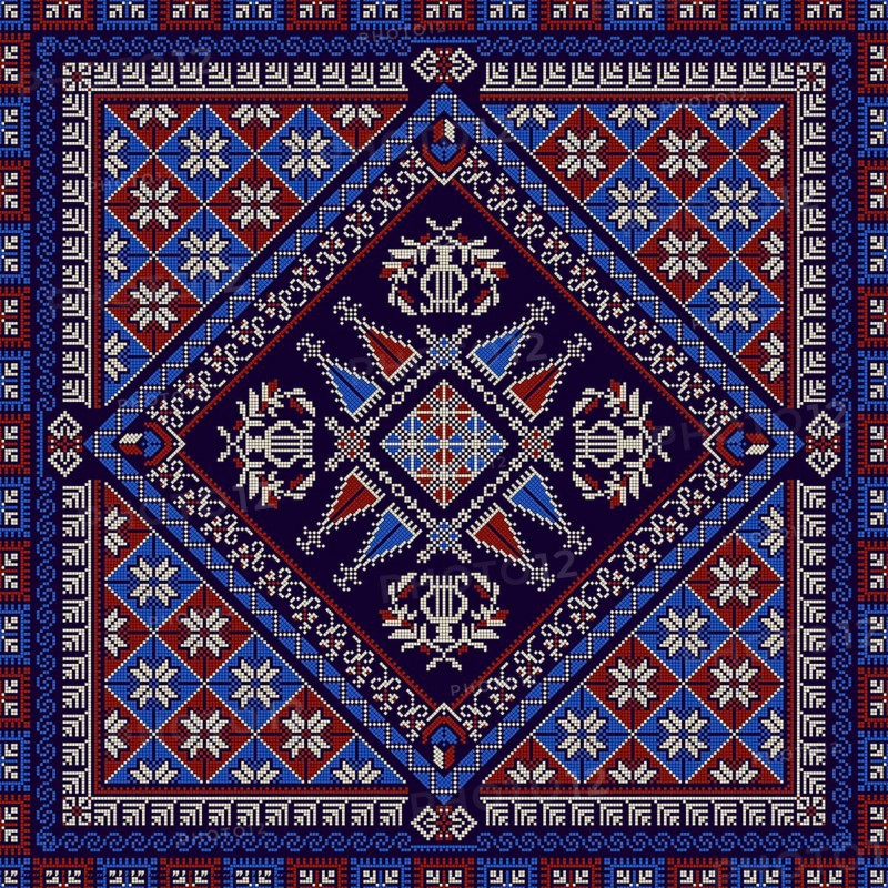 Decorative Palestinian seamless pattern in colors, traditional Tatreez embroidery, vector illustration
