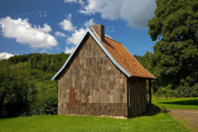 The Borkenhaus from 1808 on the river island Doktorwerder, Hann. Münden or Hannoversch Münden, Lower Saxony, Germany, Europe