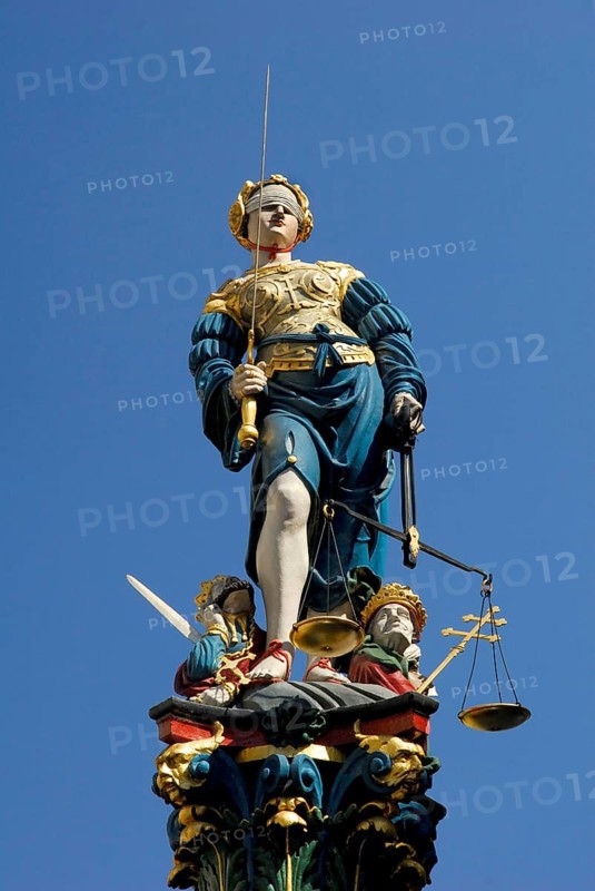Sculpture on justice fountain, Justice Fountain, Bern, Canton of Bern, Switzerland, Europe