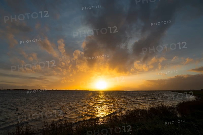 Sunrise at the Limfjord near Storvorde, Sejlflod, Aalborg, Nordjylland, North Jutland, Denmark, Europe