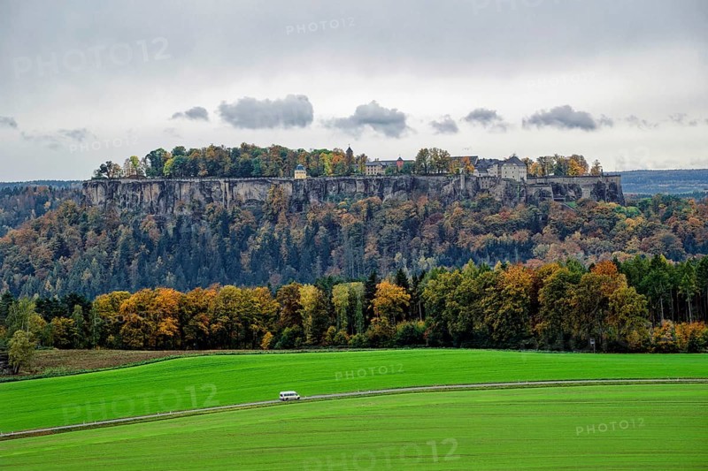 View of Königstein Fortress, Saxon Switzerland, Elbe Sandstone Mountains, Saxony, Germany, Europe