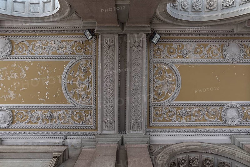 Stucco ceilings in the arcade of the Banca d'Ìtalia, Genoa. Italy