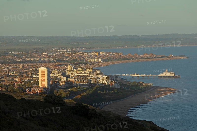 View of Eastbourne from Beachy Head, East Sussex, England, United Kingdom, Europe