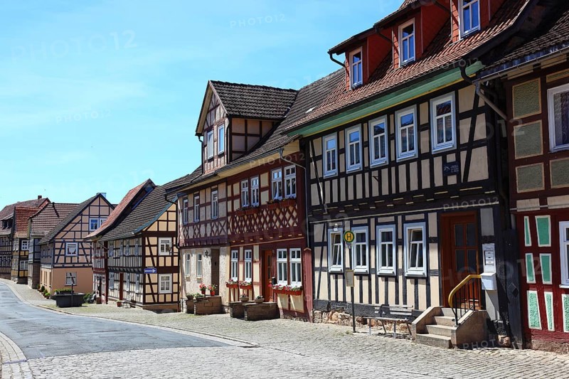 Second smallest town in Germany, Ummerstadt in the district of Hildburghausen, street in the old town, half-timbered ensemble, Thuringia, Germany, Europe