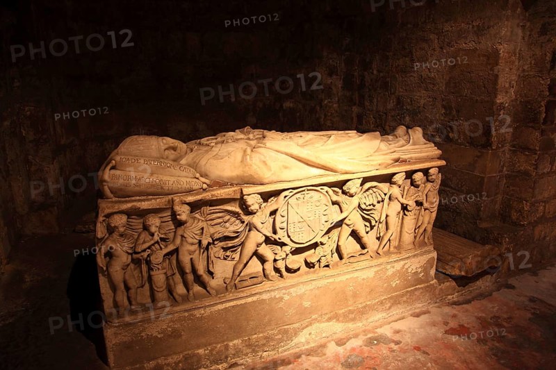 City of Palermo, the Cathedral Maria Santissima Assunta, sarcophagus in the crypt, tomb of Giovanni Paterno, 1511, UNESCO World Heritage Site, Sicily, Italy, Europe