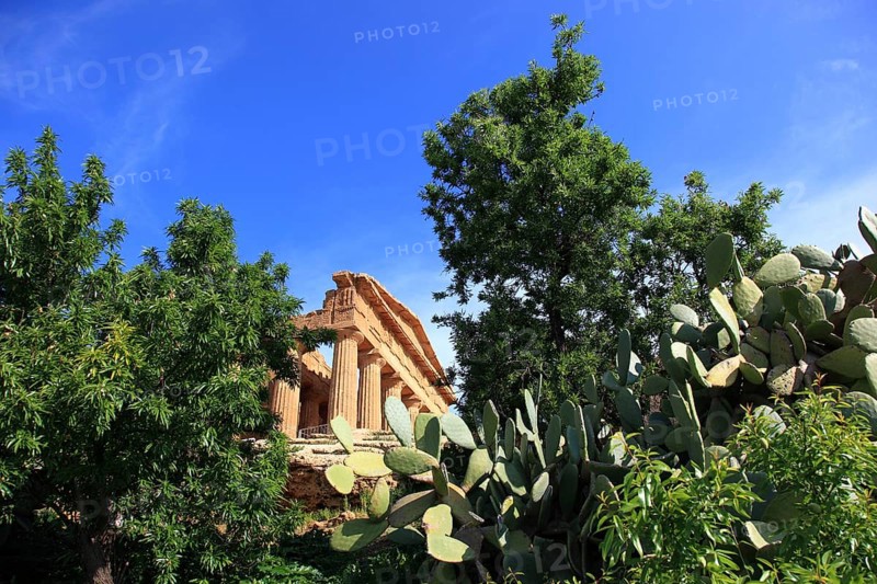 In the Parco Valle dei Templi di Agrigento, Unesco World Heritage Site, remains of the ancient city of Akragas in the Valley of the Temples of Agrigento, the Temple of Concordia, Sicily, Italy, Europe