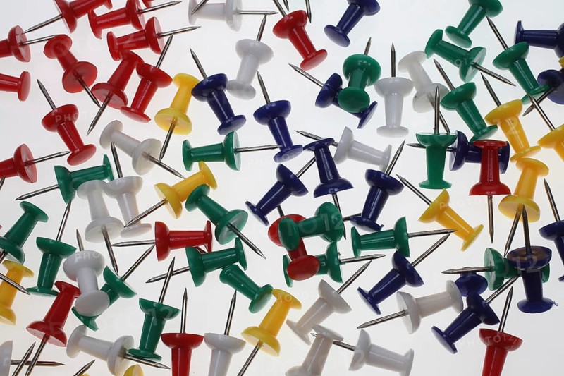 Colourful pins, pushpins, drawing pins