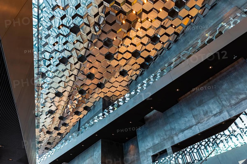 Harpa Concert Hall and Congress Centre, interior view, artistic modern architecture, Reykjavik, Reykjanes Peninsula, Sudurnes, Iceland, Europe