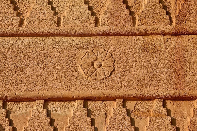 Rosette on a Nabataean tomb at Djabal Al-Ahmar, Hegra or Madain Salih, AlUla region, Medina province, Saudi Arabia, Arabian Peninsula, Asia