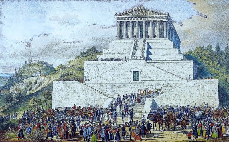 The inauguration of the Walhalla, 1842, near Donaustauf, district of Regensburg, Upper Palatinate, Bavaria, Germany, Historic, digitally restored reproduction of an original artwork from the time, exact original date not known, Europe