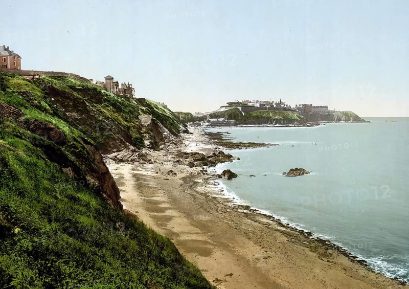 Falaises de Donville beach, Granville in Normandy, France, c. 1890, Historic, digitally enhanced reproduction of a photochrome print from 1895, Europe