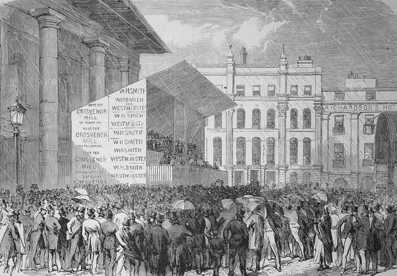 Election campaign at the general election in London around 1869, England, Historic, digitally restored reproduction of a 19th century original, exact original date unknown