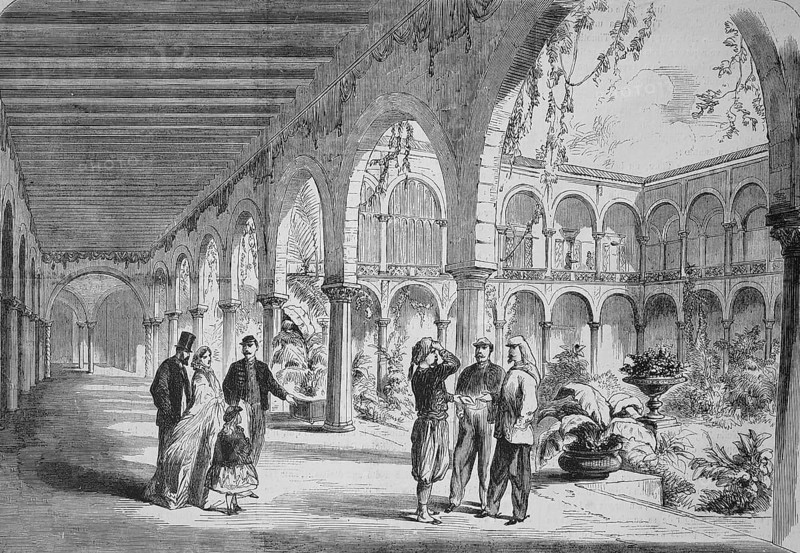 Inner courtyard of the Governor's Palace, Beys Palace or Ahmad Bey Palace, in Constantine, 1869, Algeria, Historic, digitally restored reproduction of a 19th century original, exact original date unknown, Africa