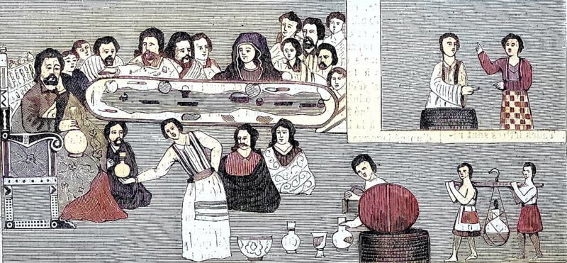 Abyssinia, the Wedding of Cana, Cana, fresco from the church of Towari, 1869, today Ethiopia, Historical, digitally restored reproduction of a 19th century original
