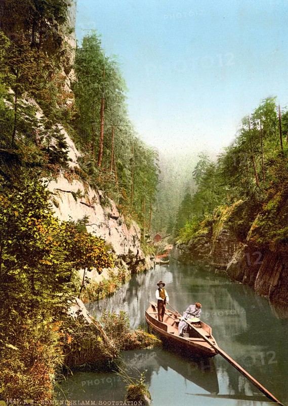 Edmunds Klamm, Kamnitzklamm, Elbsandsteingebirge zwischen Srbska Kamenice, Windisch-Kamnitz, Bohemia, Czech Republic, around 1890, Historical, digitally restored reproduction from a 19th century original, Edmund's Gorge, Kamnitz Gorge, Elbe Sandstone Mountains between Srbska Kamenice, Bohemia, Czech Republic, around 1890, Historical, digitally restored reproduction from a 19th century original, Europe