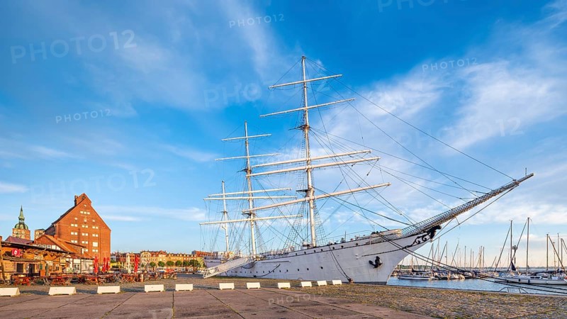 Museum ship Gorch Fock in the harbour, sail training ship, Stralsund, Mecklenburg-Western Pomerania, Germany, Europe