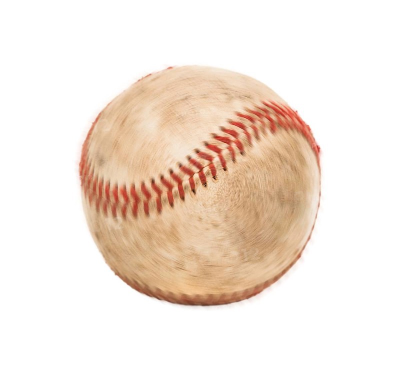 Single slightly worn spinning baseball isolated on white background