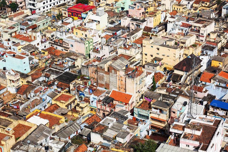 Typical ndian city houses view from above. Tiruchirappalli (Trichy), aerial view. Tamil Nadu, India, Asia