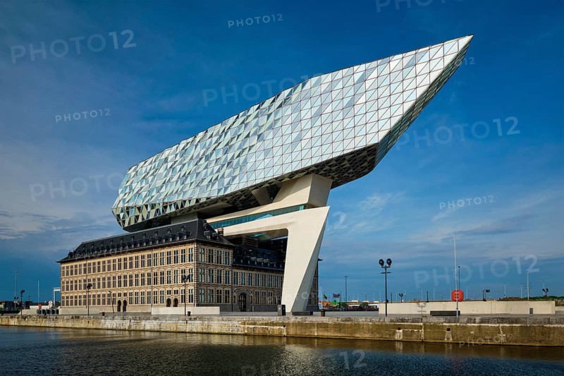 ANTWERP, BELGIUM, MAY 27, 2018: Antwerp port administration headquarters, designed by famous iranian architect Zaha Hadid, Antwerpen, Belgium, Europe