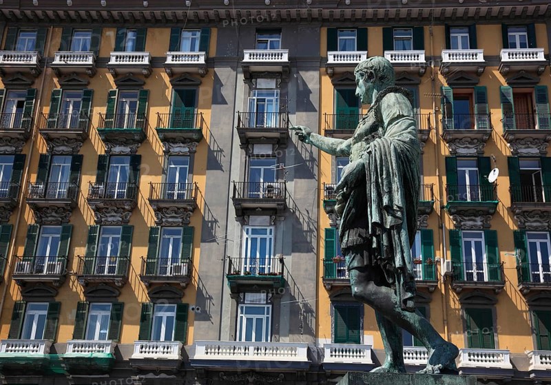 Statue of Caesar in front of a house in Via Santa Lucia in Naples, Campania, Italy, Europe