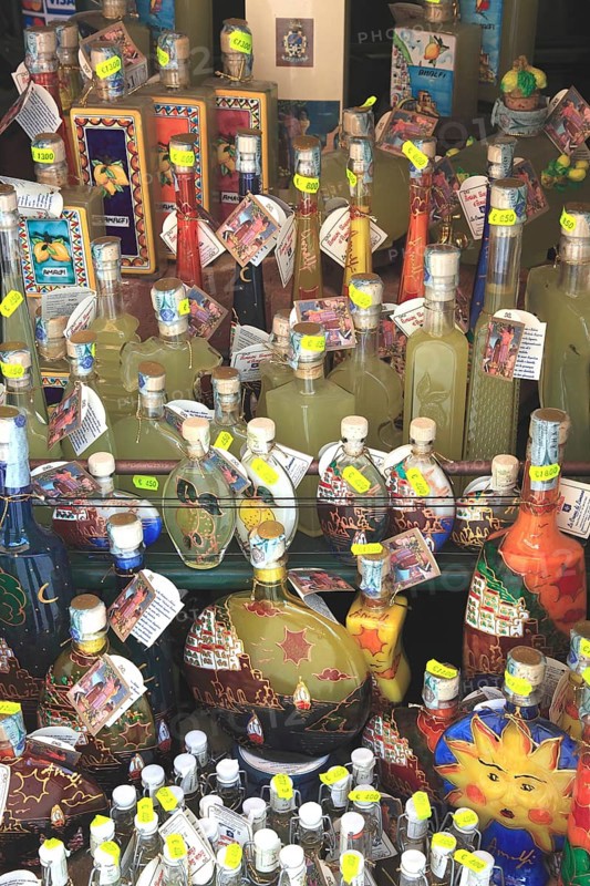 Limoncello sale in Amalfi, Campania, Italy, Europe