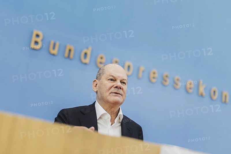 Olaf Scholz (SPD), Federal Chancellor, recorded at a federal press conference on current domestic and foreign policy issues Berlin, 14.07.2023., Berlin, Germany, Europe