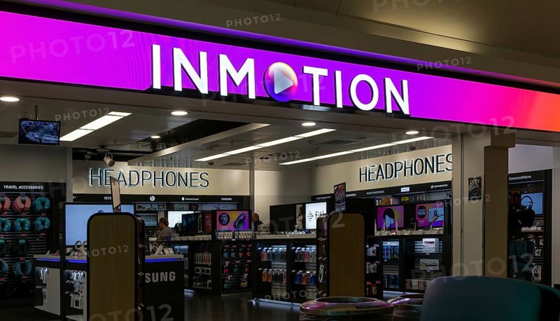 Inmotion headphones shop store, South Terminal, London Gatwick airport, England, UK