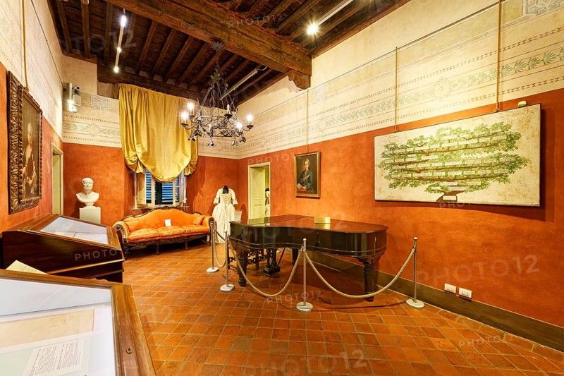 Exhibition room with original grand piano of the composer Giacomo Puccini, Steinway & Sons, Birthplace, Casa Natale di Giacomo Puccini, Lucca, Tuscany, Italy, Europe