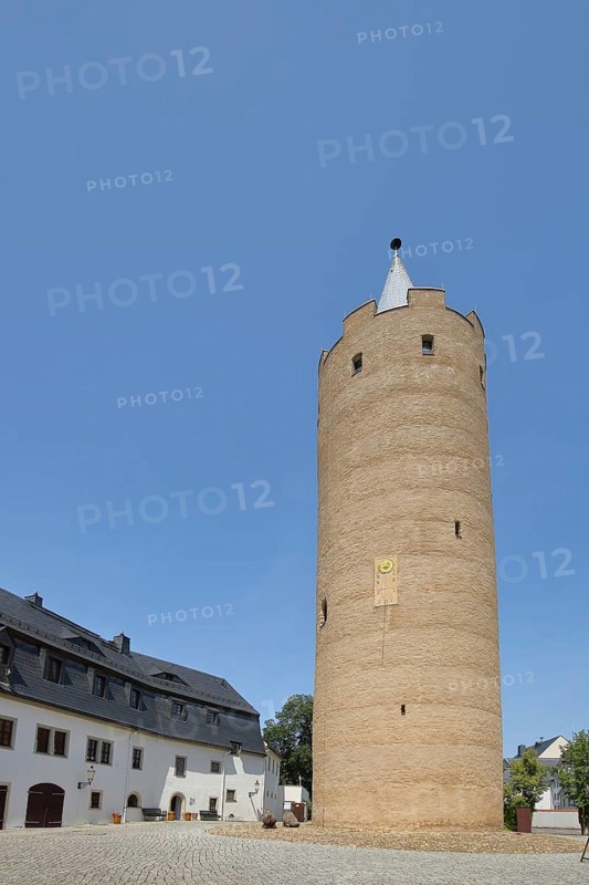 Keep Dicker Heinrich in the courtyard of Wildeck Castle, round, tower, Zschopau, Middle Ore Mountains, Ore Mountains, Saxony, Germany, Europe