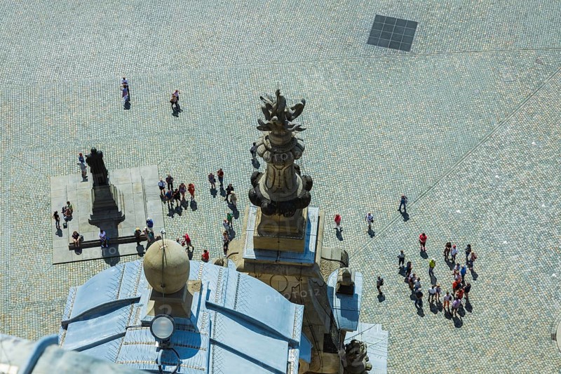 View from the lantern of the Dresden Church of Our Lady. On Dresden's Neumarkt, the tourist centre, tourism is only slowly getting back on track after the Corona crisis