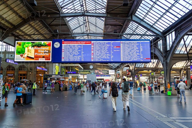 Train departure board at Zurich main station, Switzerland, Europe