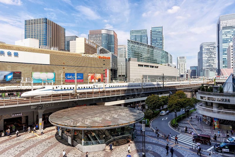 Shinkansen type N700 high-speed train of Japan Rail JR train at Yurakucho station in Tokyo, Japan, Asia