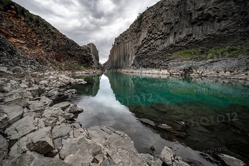 Stuðlagil Canyon, turquoise river between basalt columns, Egilsstadir, Iceland, Europe