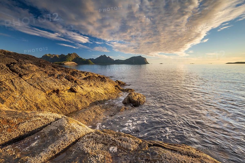 Rocky coast in the evening, near Nyksund, Langøya Island, Vesterålen, Northern Norway, Norway, Europe
