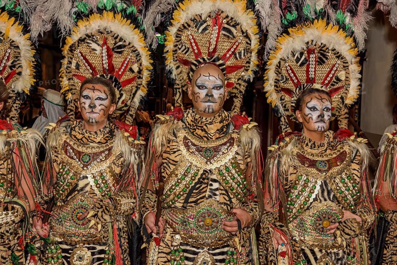 Group in traditional clothing, Moors and Christians Parade, Moros y Cristianos, Jijona or Xixona, Province of Alicante, Costa Blanca, Spain, Europe