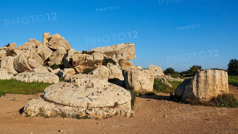 Detail, column foundation, Temple F, Athena Temple, Selinunte, Archaeological Site, Southwest Sicily, Sicily, Italy, Europe