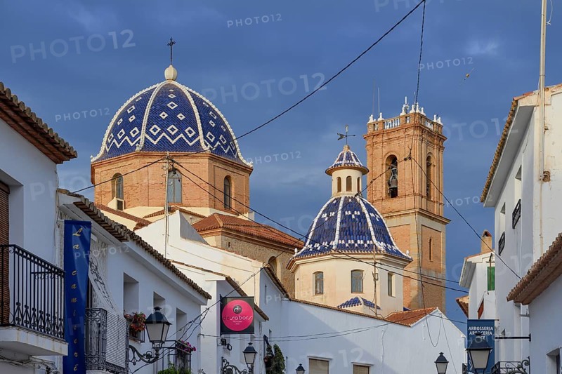 Dome of the Church of Nuestra Señora del Consuelo, blue hour, Altea, Costa Blanca, Alicante province, Valencia country, Spain, Europe