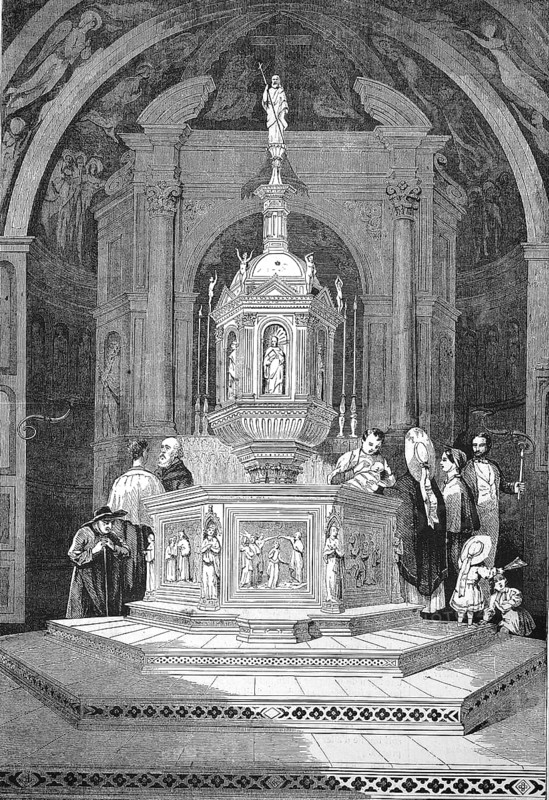 Baptism in the Baptistery of San Giovanni in Siena, 1869, Tuscany, Italy, Historic, digitally restored reproduction of a 19th century original, exact original date unknown, Europe