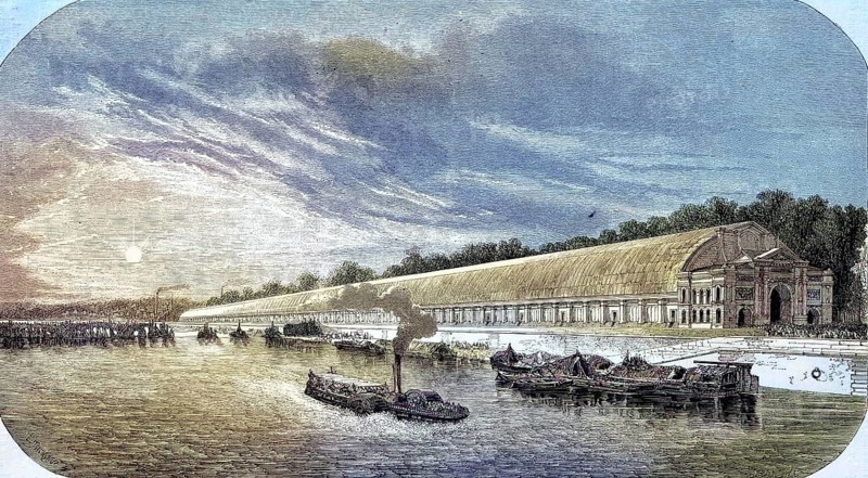 View of the annex of the Palace of the Universal Exhibition 1855, on the banks of the Seine, Paris, France, Historic, digitally restored reproduction of a 19th century original, Europe