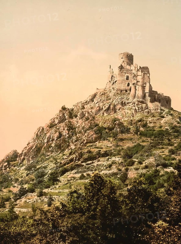 Le Cantal, Chateau de Leoting, near Blesle, Auvergne, France, c. 1890, Historic, digitally enhanced reproduction of a photochrome print from 1895, Europe