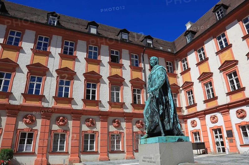 In the city centre of Bayreuth, the Old Palace the statue of Maximilian II. King of Bavaria, Bayreuth, Upper Franconia, Bavaria, Germany, Europe